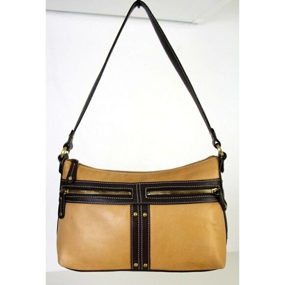 SMALL Tignanello TAN BEIGE BROWN GENUINE LEATHER HOBO HANDBAG PURSE SHOULDER BAG - Picture 2 of 12